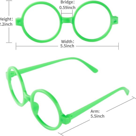 Round Green Glasses No Lens with Blue Clip-on Earrings Dress Up Costume Accessor - Picture 3 of 5